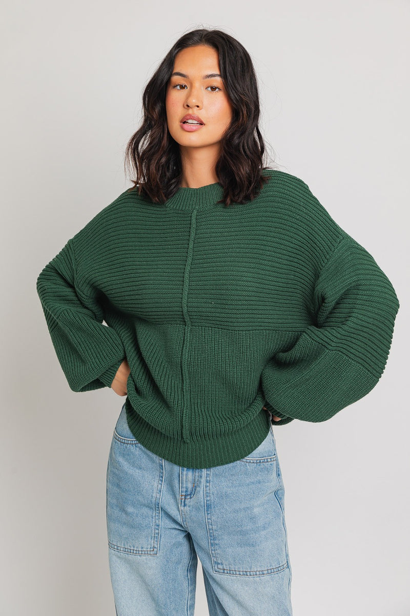 Ribbed Knitted Sweater, Green