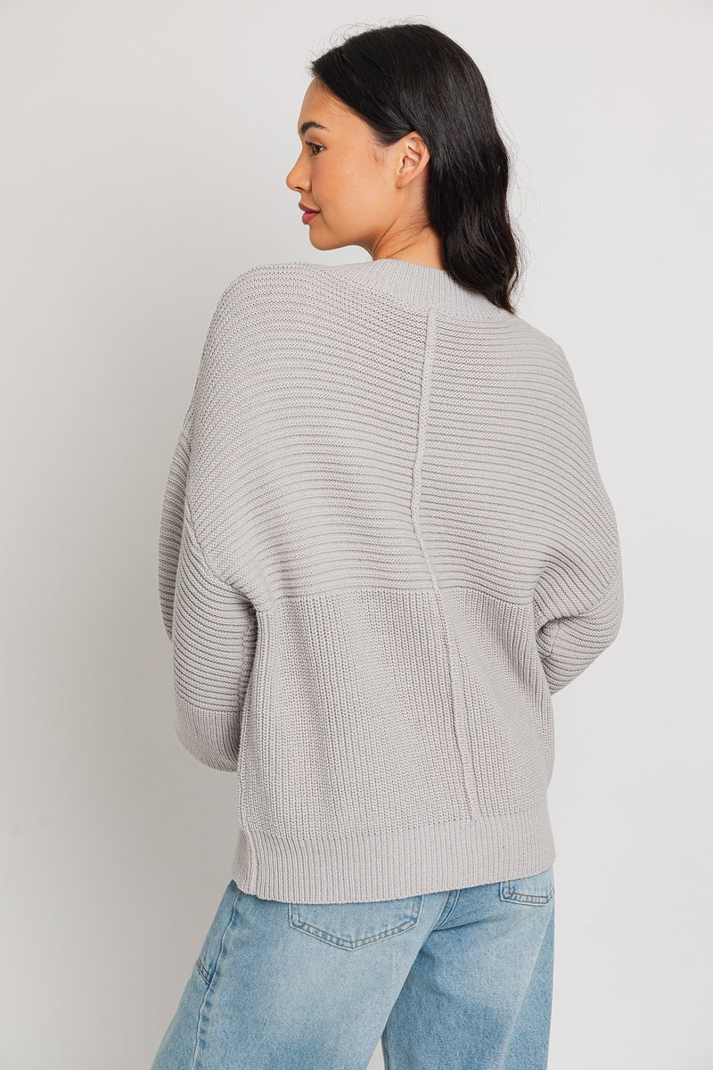 Ribbed Knitted Sweater, Heather Grey