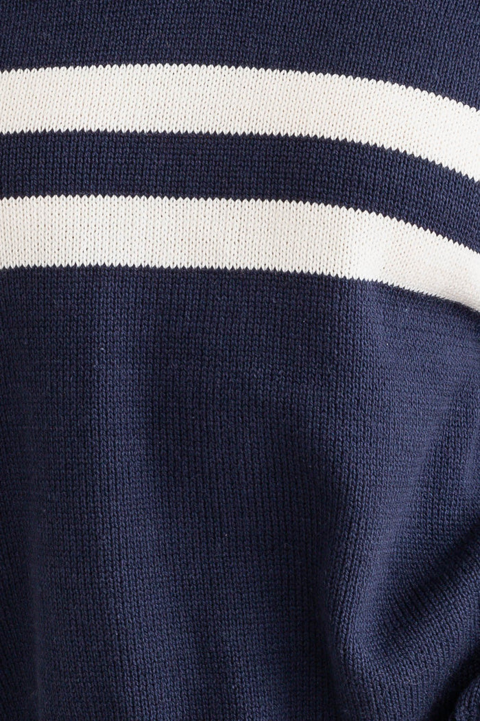 Varsity Blues Oversized V Neck Sweater Top, Navy-White