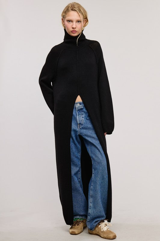 Turtleneck Long Sweater Top, Black