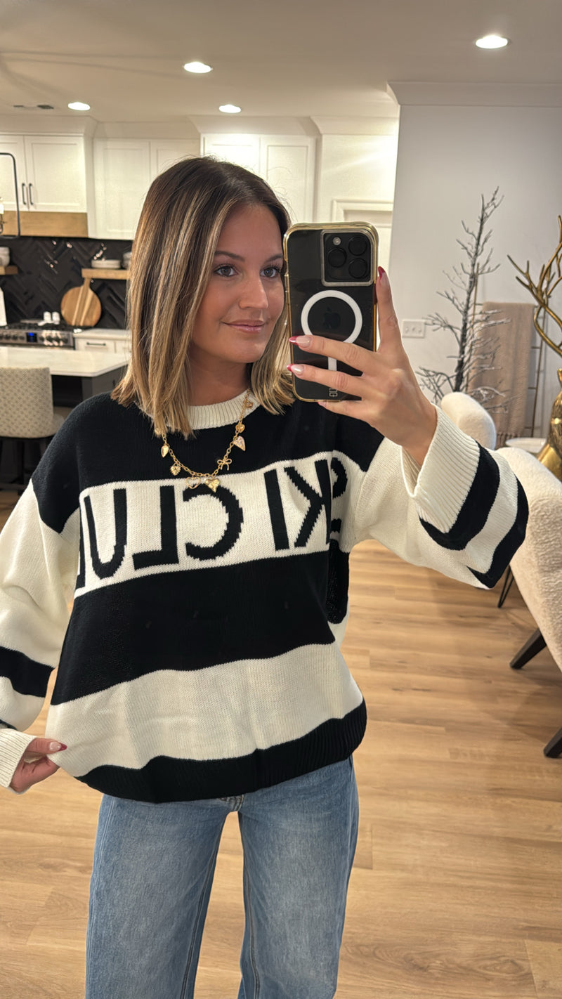 Ski Club Sweater Top, White-Black