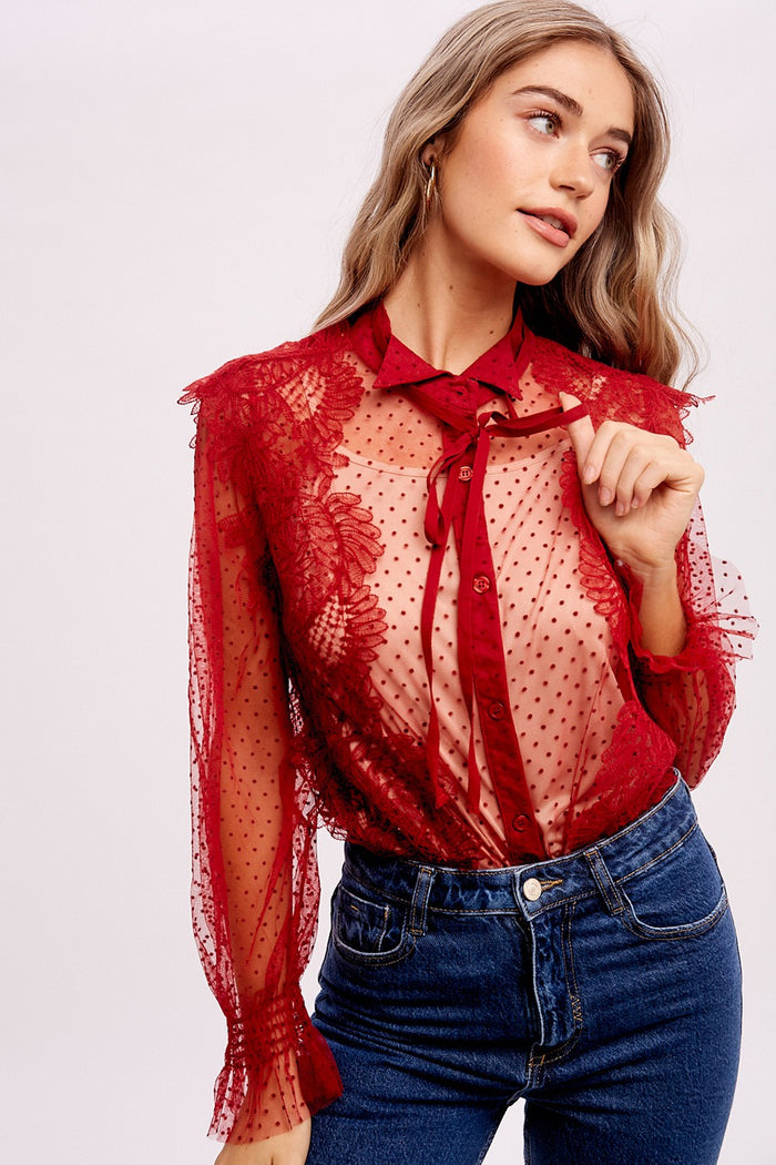 Lace Feminine Top, Red