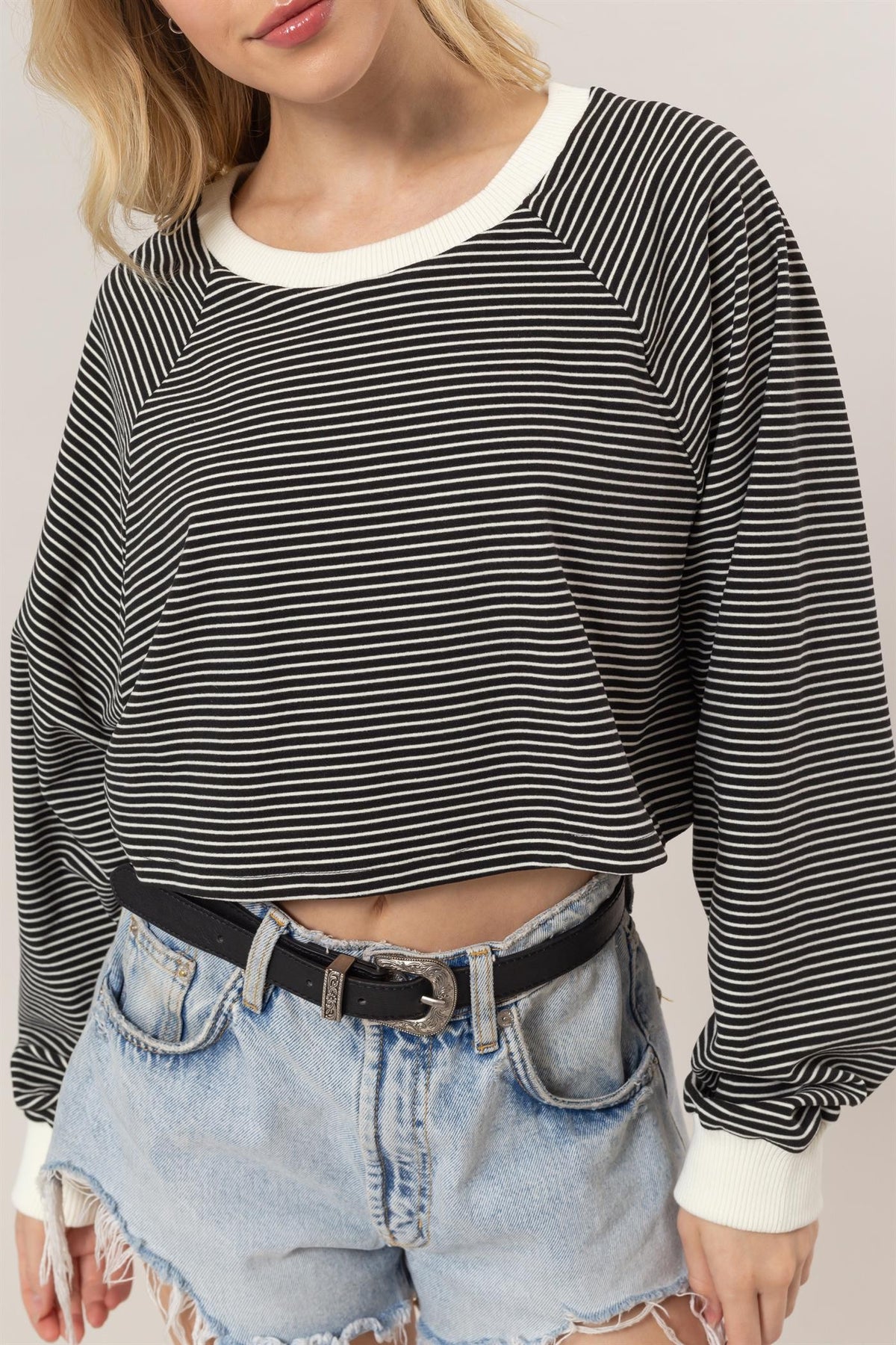 Everyday Striped Knit Top, Black and Cream