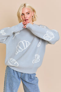 Croissant Sweater, Light Blue-White