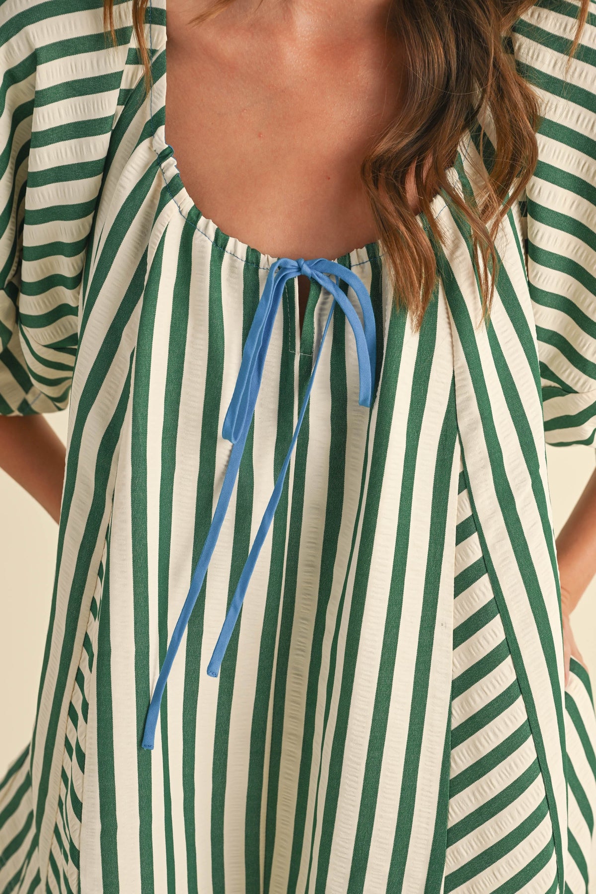 Striped Tie Front Romper, Hunter