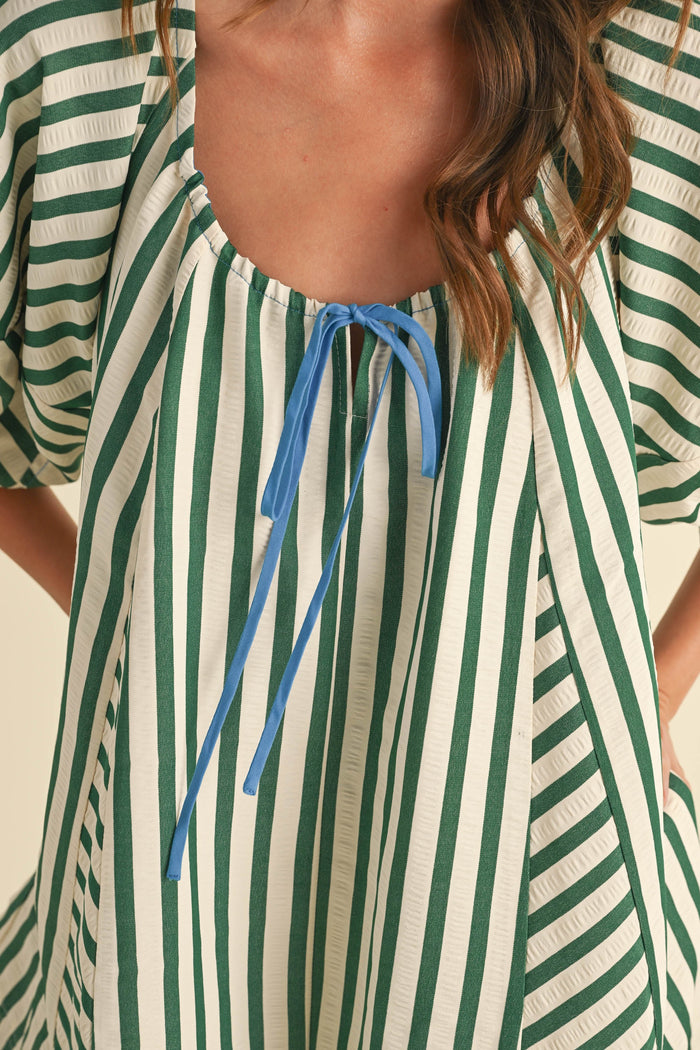 Striped Tie Front Romper, Hunter