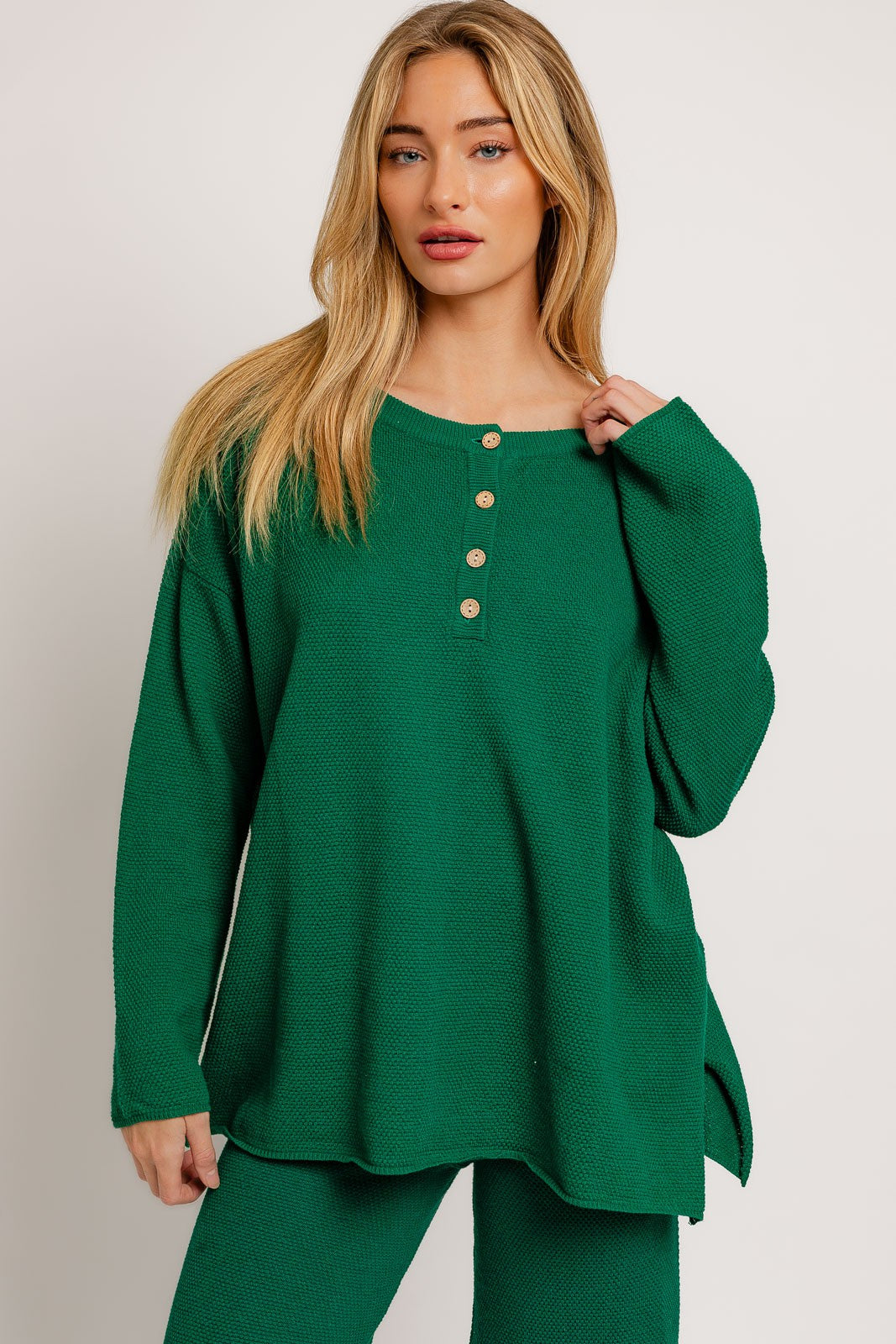 Button Up Sweater Top, Green