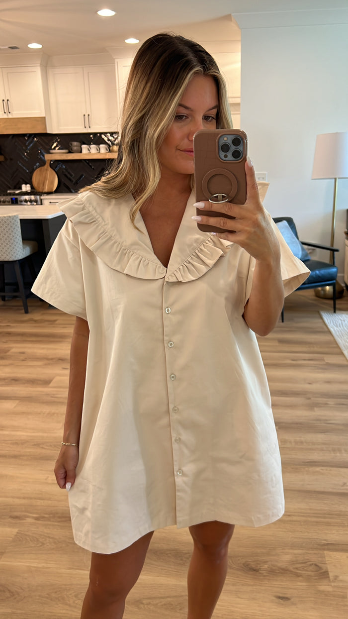 Sailor Collar Mini Dress, Ecru