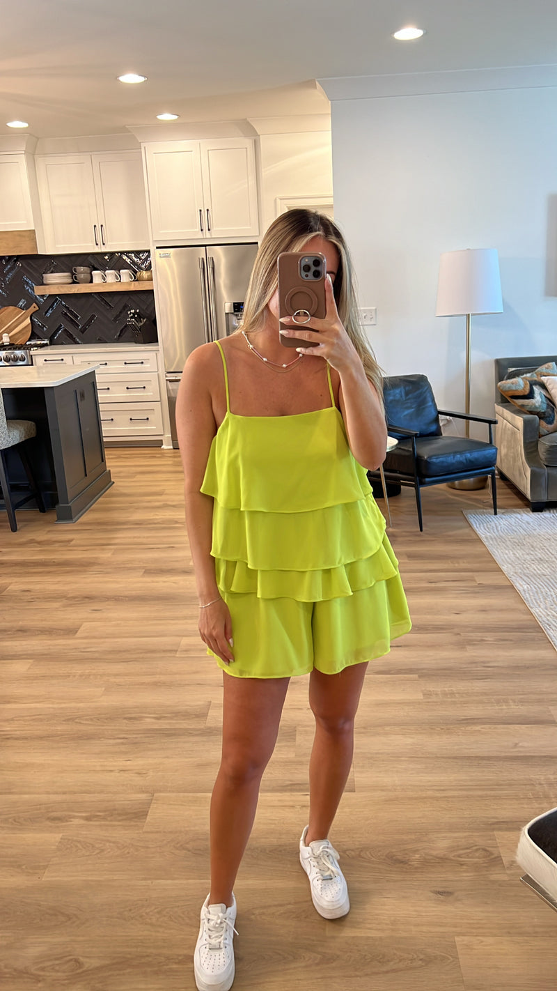 Tiered Ruffle Romper, Lime