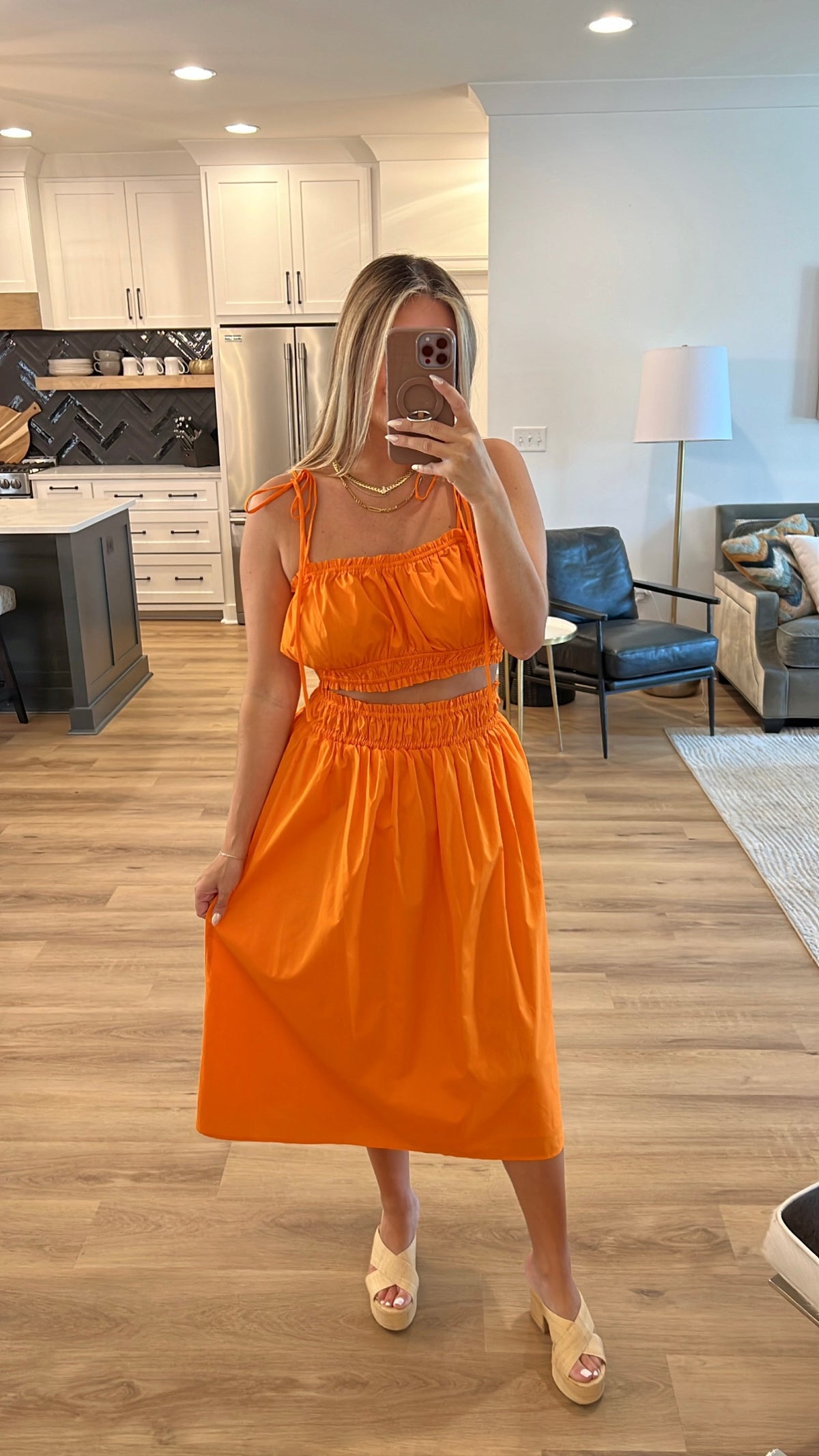 Fresh Picked Crop Top and Midi Skirt Set, Orange