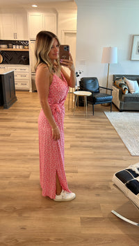 All Over Me Ditsy Floral Print Wrap Long Dress, Red