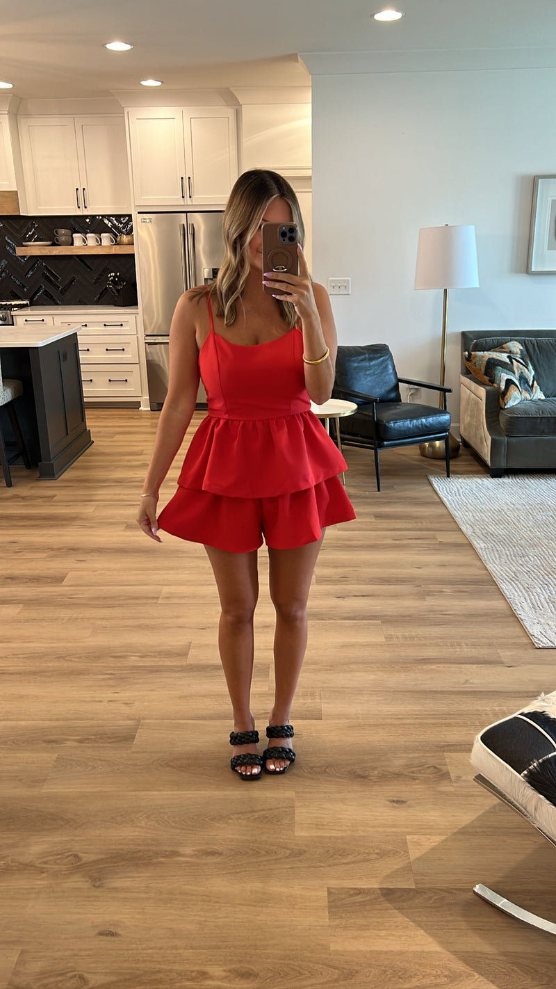 Tiered Cocktail Romper, Red