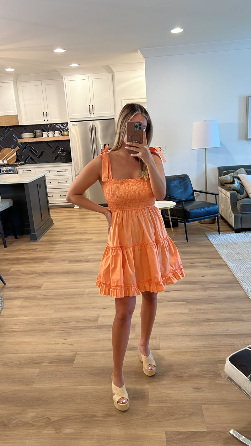 Rogue Ruched Mini Dress, Light Orange