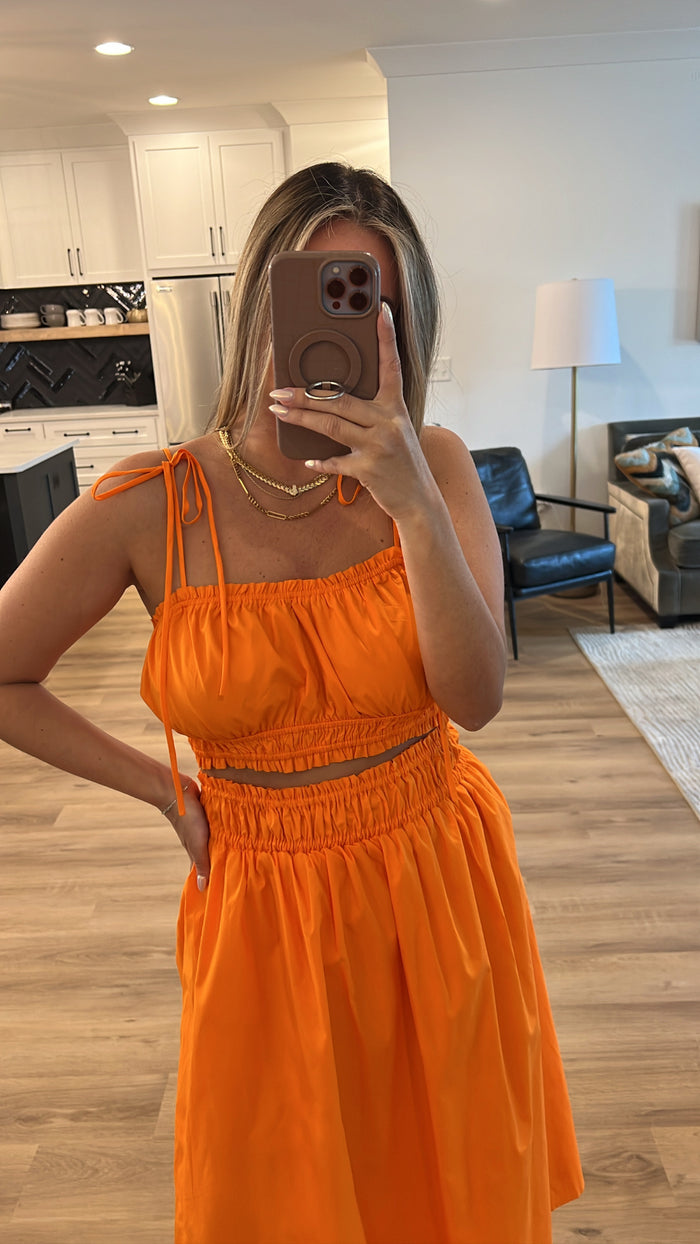 Fresh Picked Crop Top and Midi Skirt Set, Orange