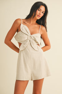 Linen Flower Romper, Natural