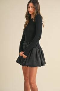 Ribbed Bubble Dress, Black