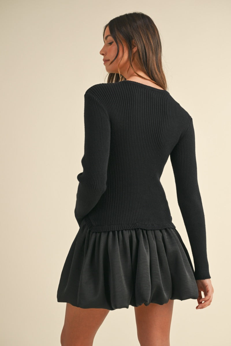 Ribbed Bubble Dress, Black