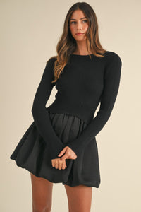 Ribbed Bubble Dress, Black