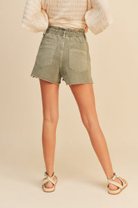 Washed Wide Band High Waisted Short, Olive