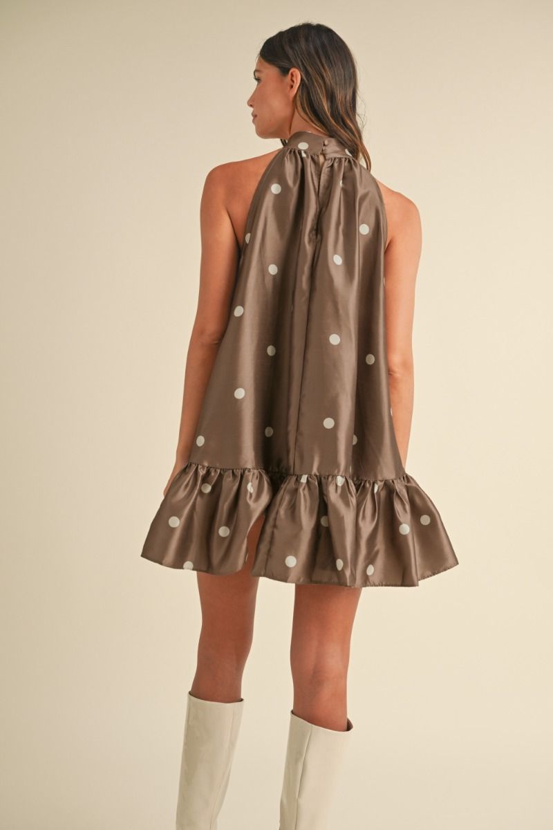 Polka Dot Mini Dress, Brown