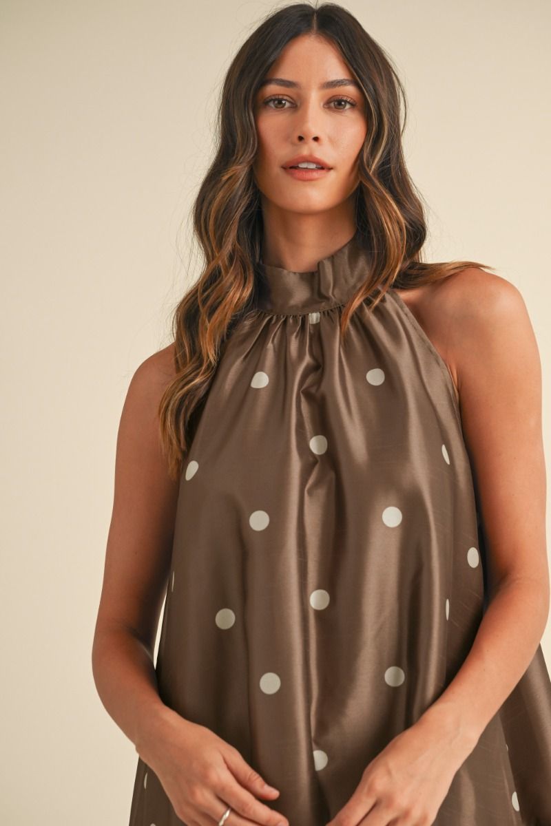 Polka Dot Mini Dress, Brown