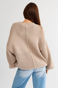 Ribbed Knitted Sweater, Beige