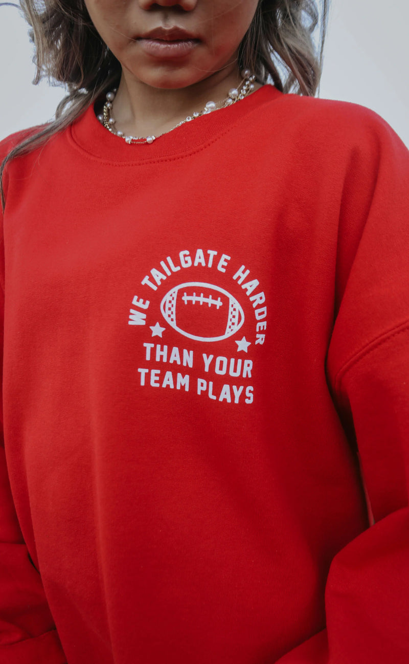 Friday+Saturday:  Tailgate Harder Sweatshirt, Red