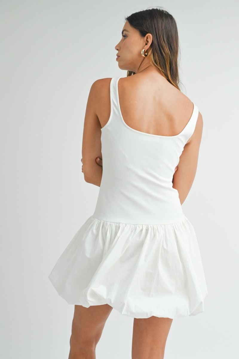 Drop Waist Bubble Mini Dress, Off White