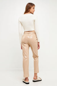 Pull on Faux Leather Pant, Beige