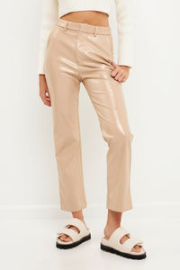 Pull on Faux Leather Pant, Beige