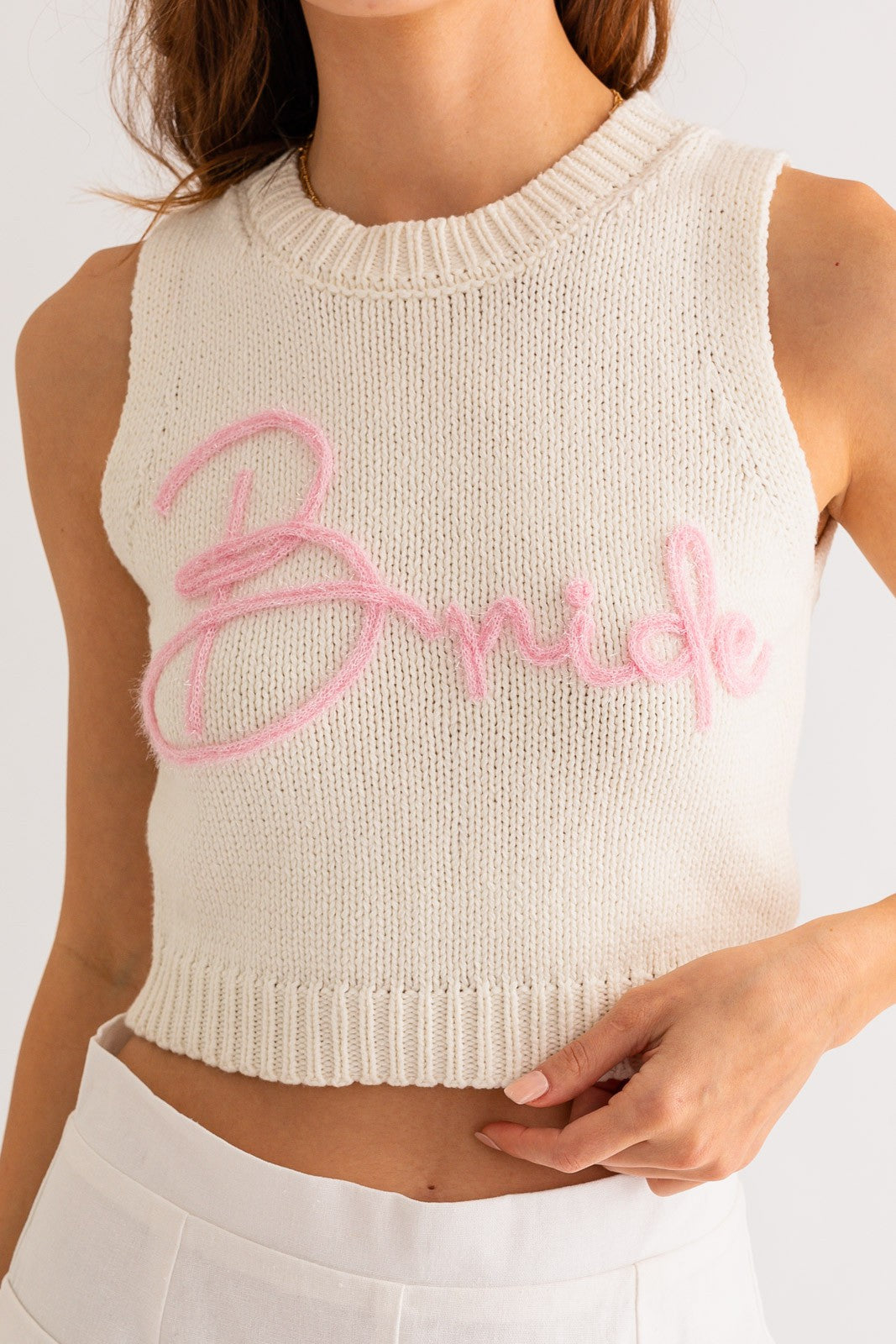 "Bride" Sleeveless Knit Tank, White
