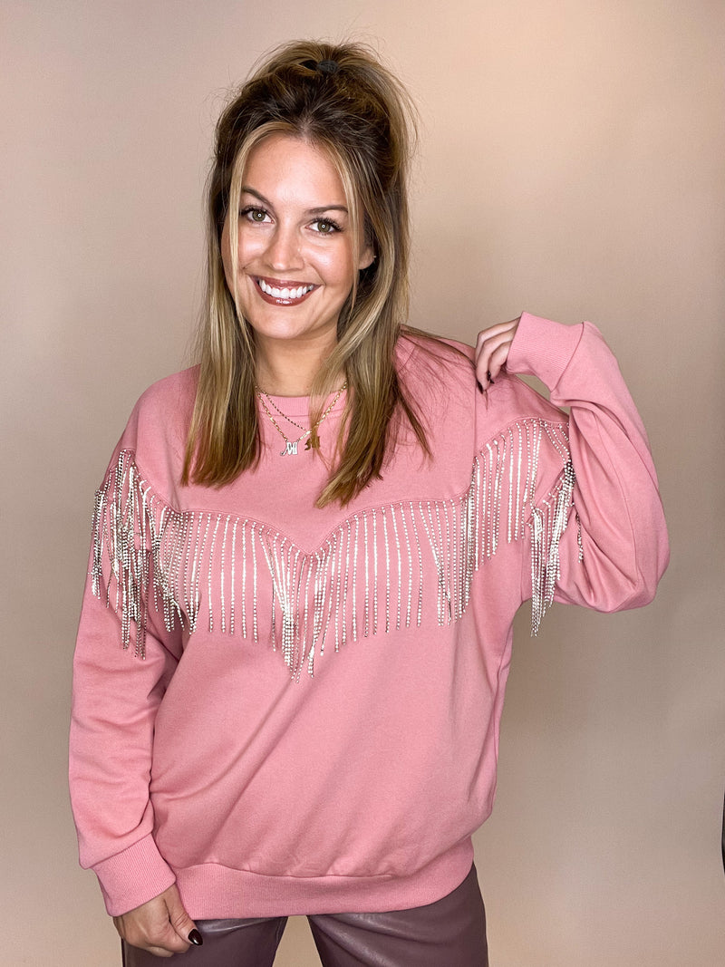 Rhinestone Cowgirl Pullover Top, Pinky Mauve