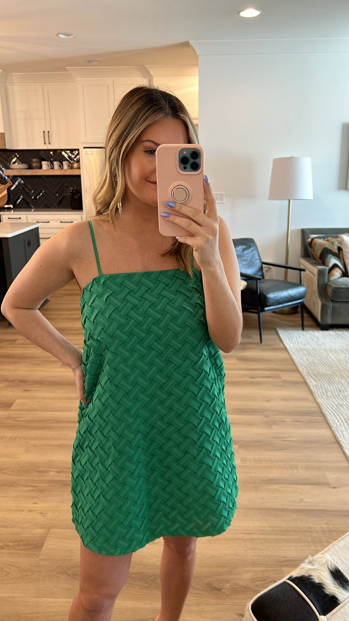 Braided Texture Mini Dress, Green