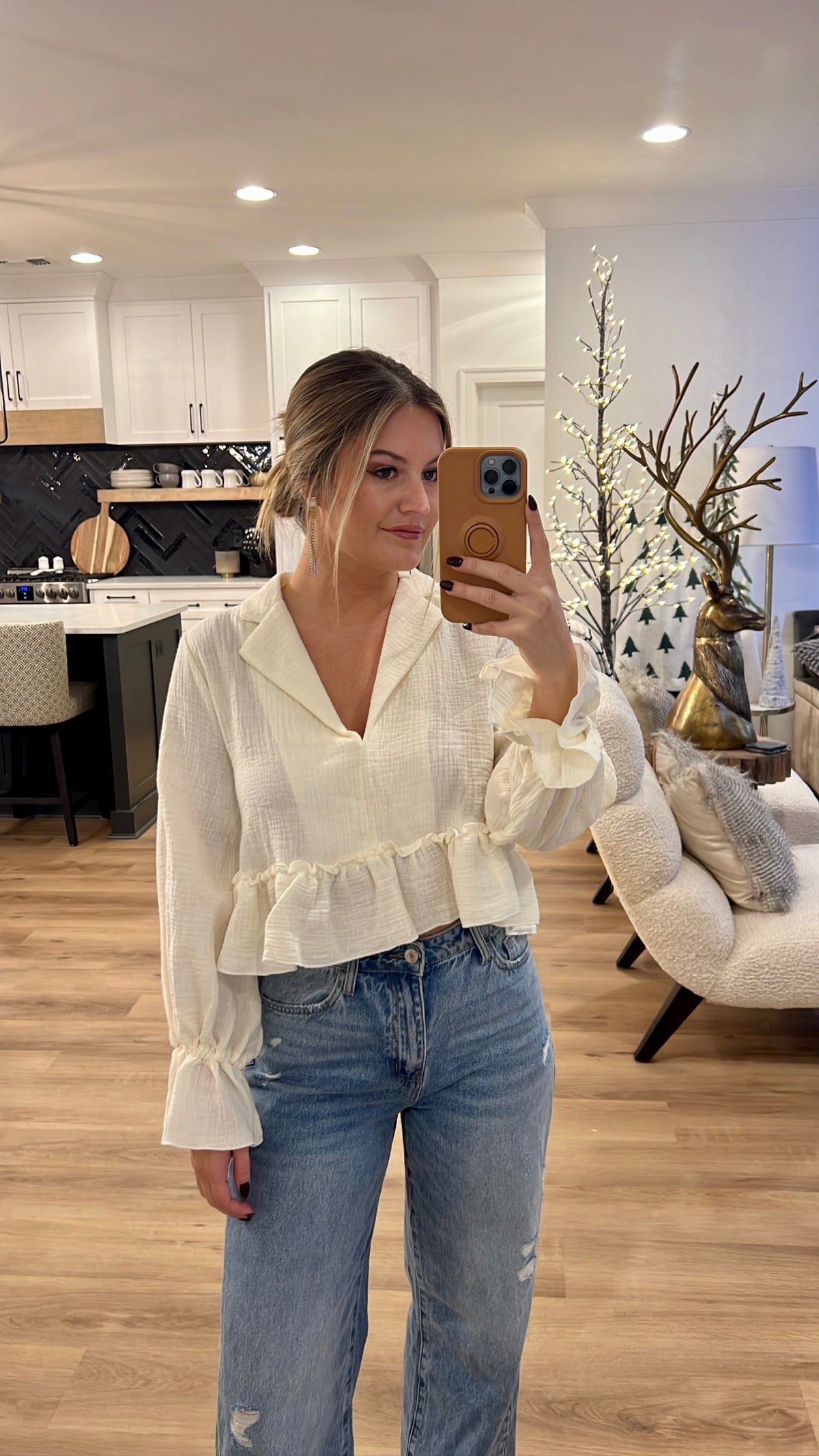 Poetic Ruffled Long Sleeve Top, Cream