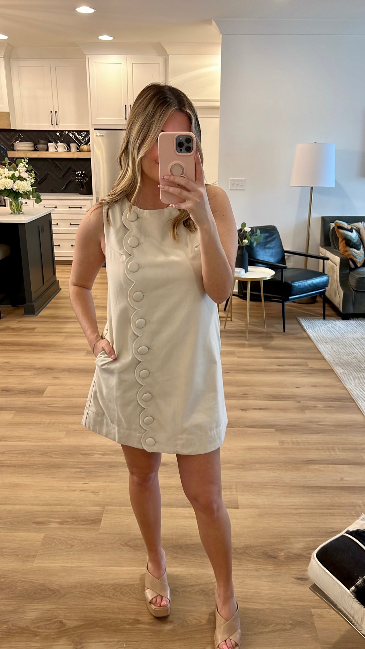 Beachside Scalloped Mini Dress, Taupe