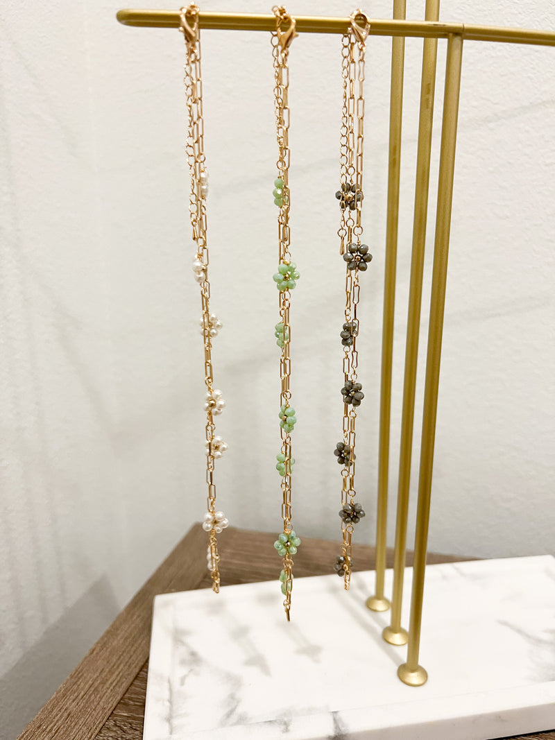 Beaded Flower Necklace, Mint