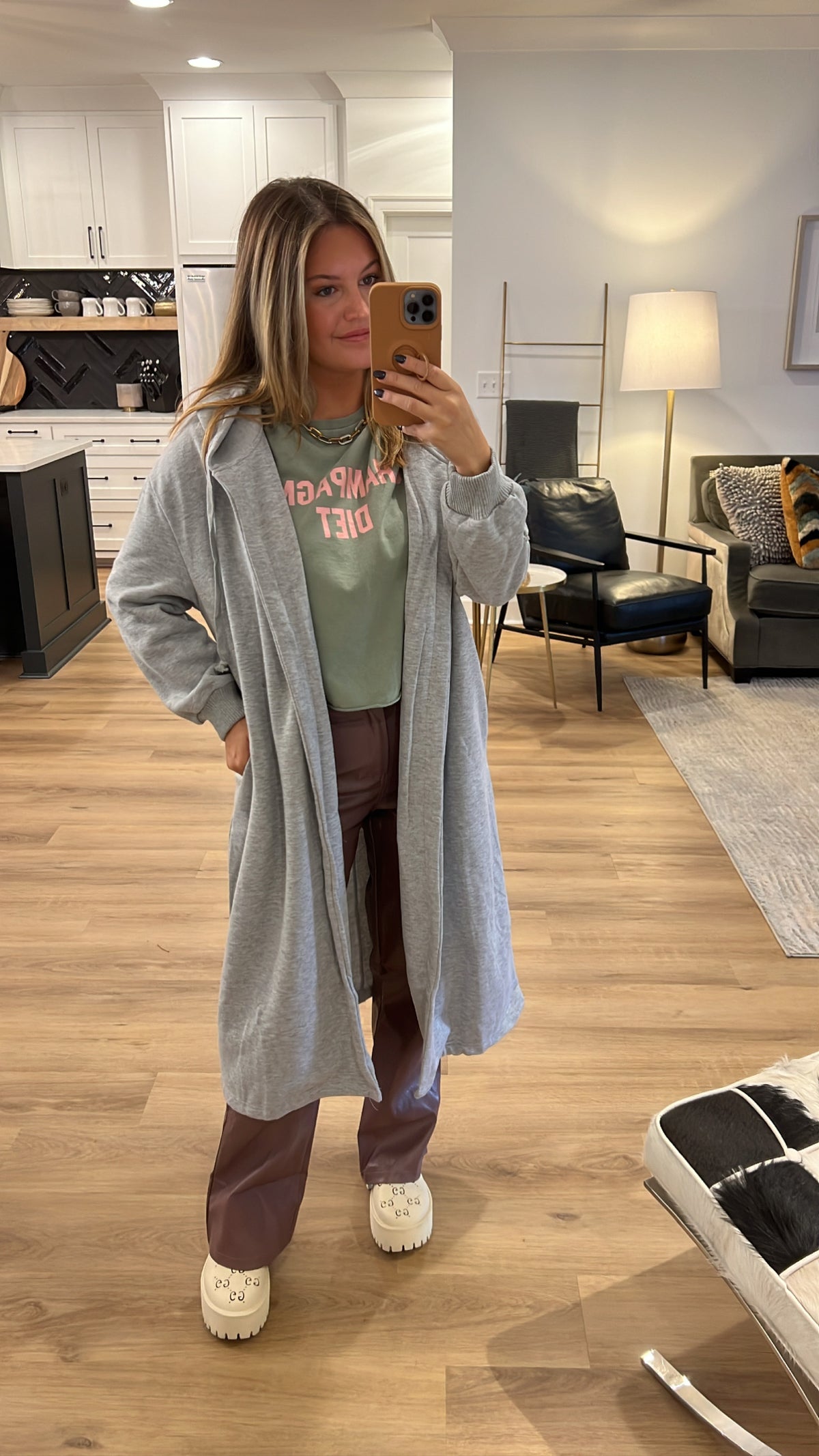 Tammy Oversized Hooded Cardigan, Heather Grey
