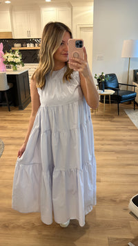 Tiered Midi Sleeveless Dress, Light Blue