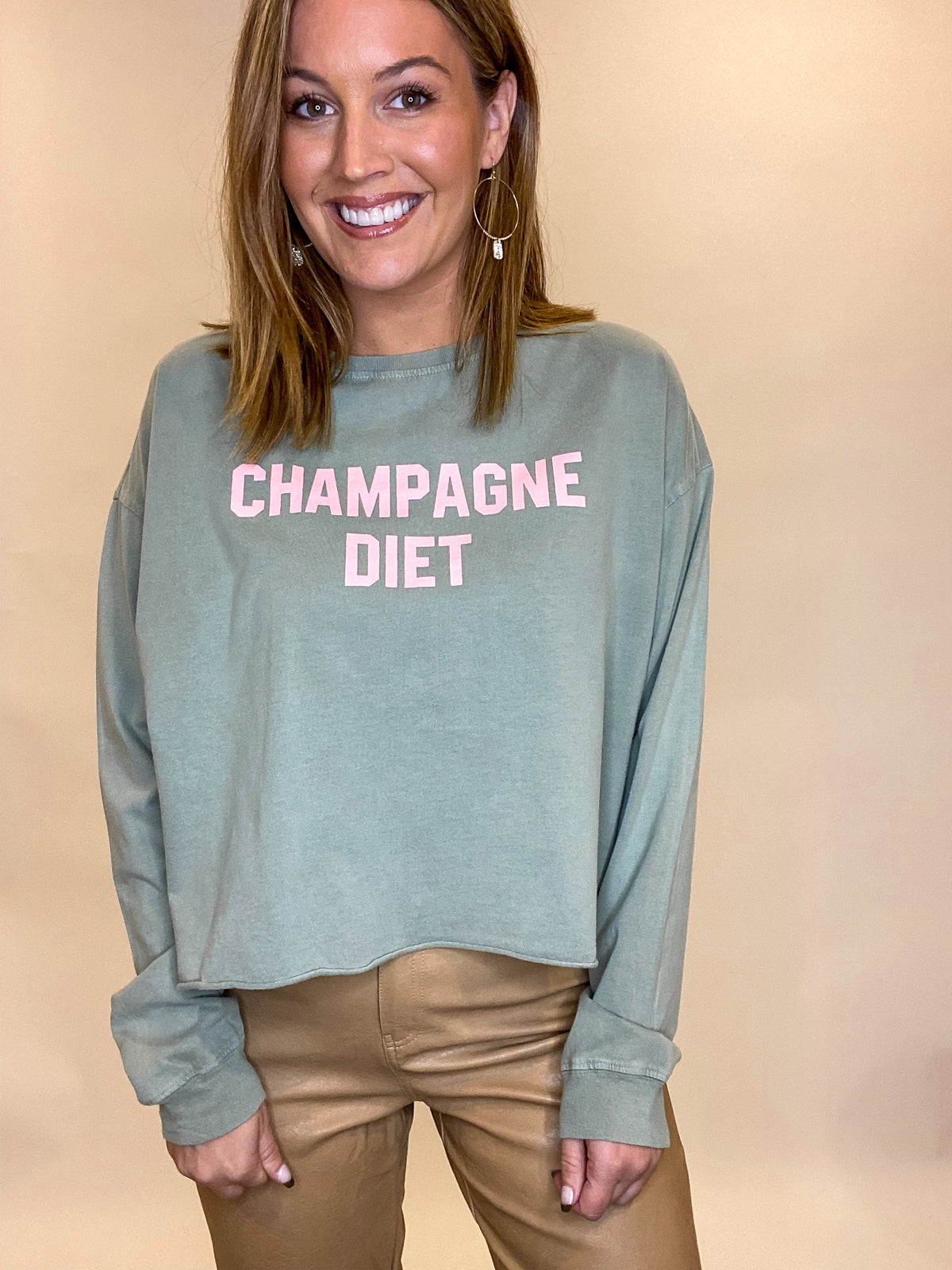 Champagne Diet Long Sleeve Tee, Olive