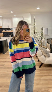 Rainbow Color Block Striped Sweater, Multi
