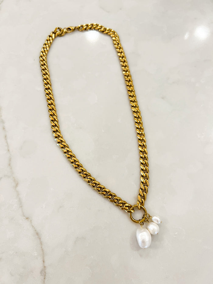 Pearl Charm Curb Chain Necklace, HJANE Jewels