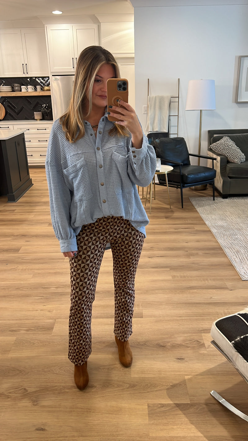 Abstract Printed Pull On Pant, Mocha