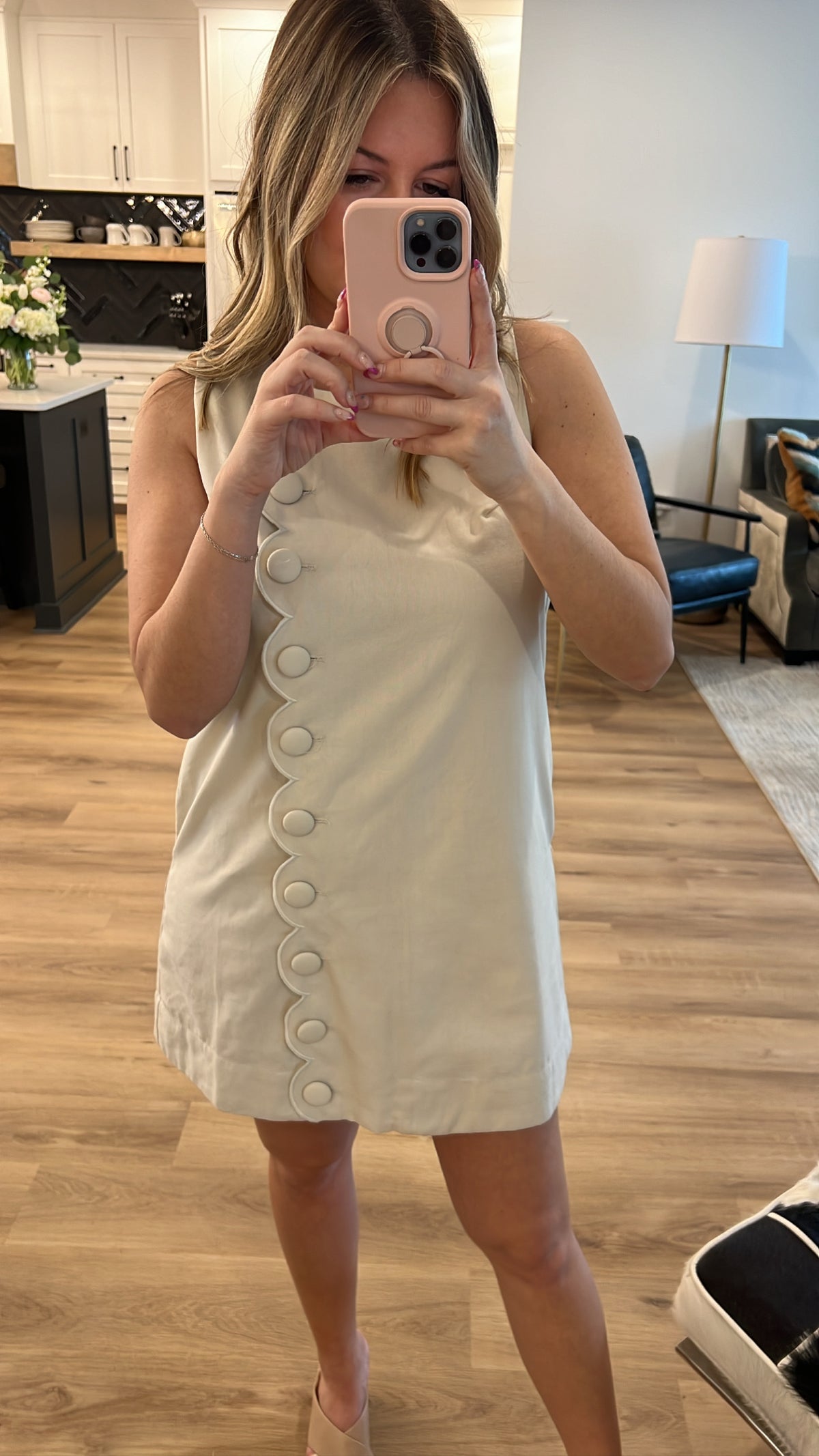 Beachside Scalloped Mini Dress, Taupe