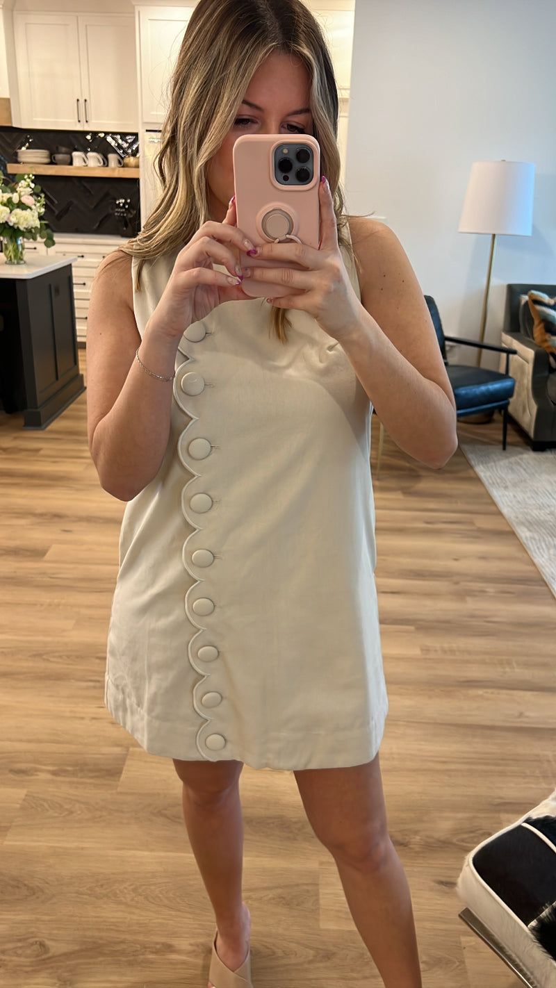 Beachside Scalloped Mini Dress, Taupe