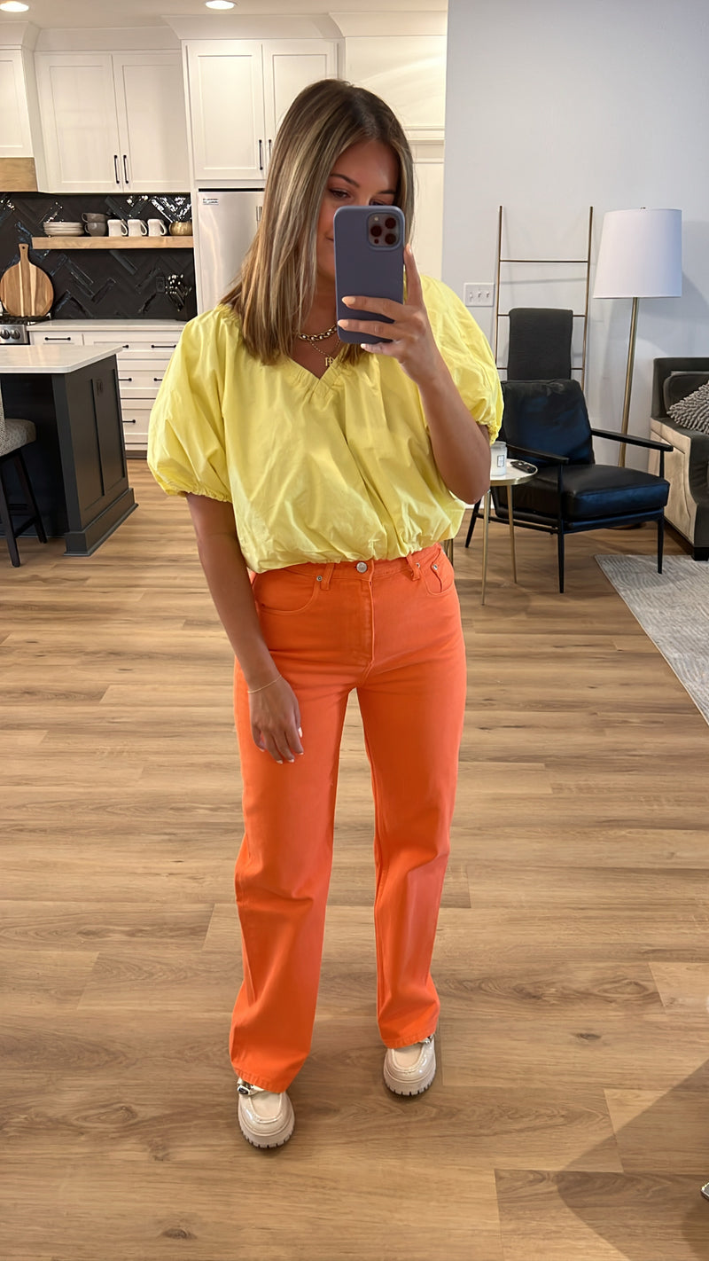 Color Full Length Wide Leg Jean, Orange
