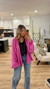 Balloon Sleeve Fuzzy Cardigan, Orchid