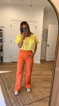 Color Full Length Wide Leg Jean, Orange