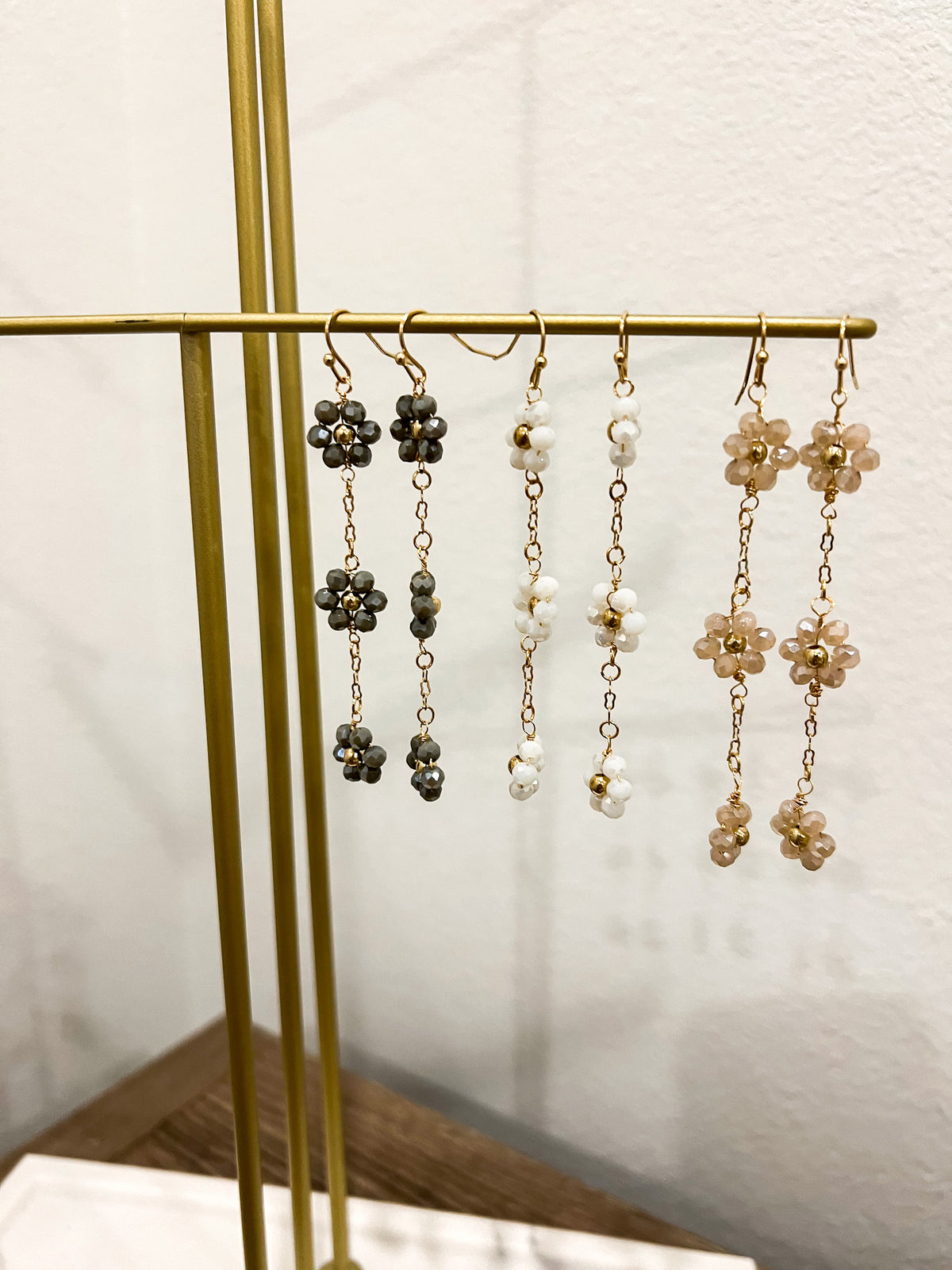 Flower Drop Earring, Grey Crystal