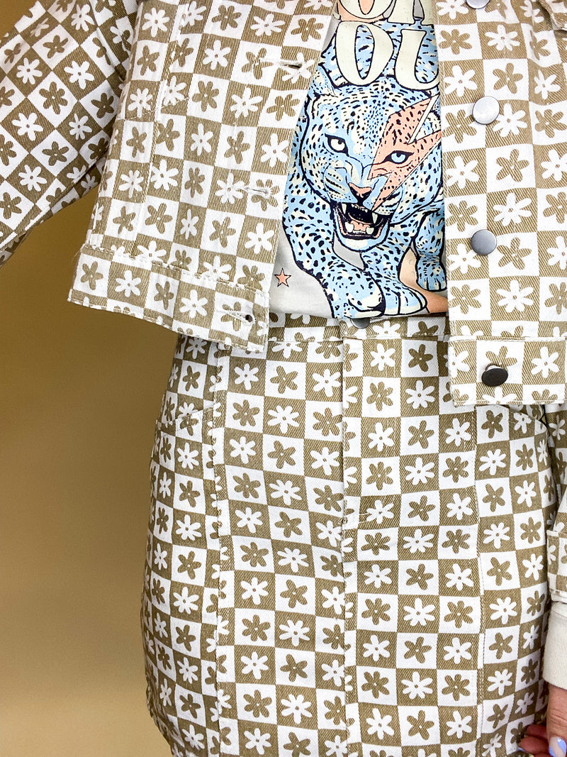 Check It Out Trucker Jacket, White-Taupe Combo