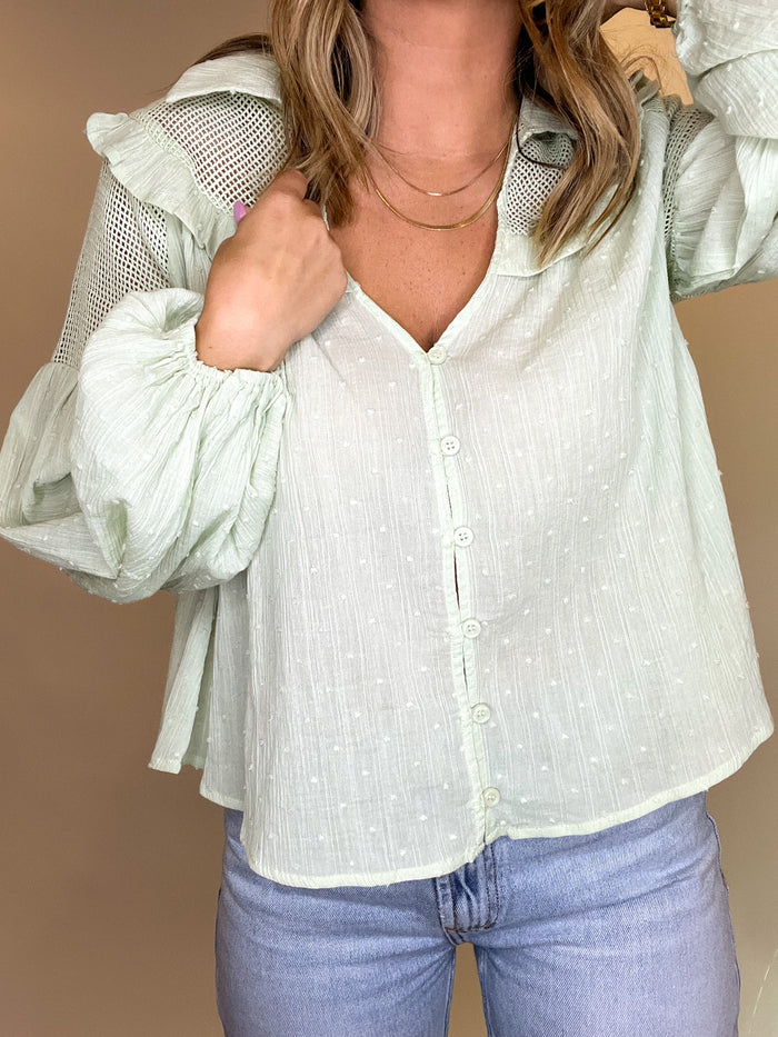 Swiss Dot Blouse, Sage